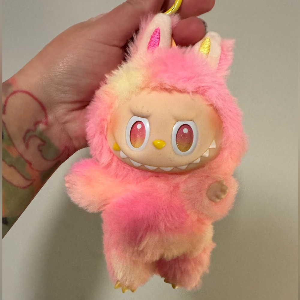 Pink and Cream Plush Monster Keychain